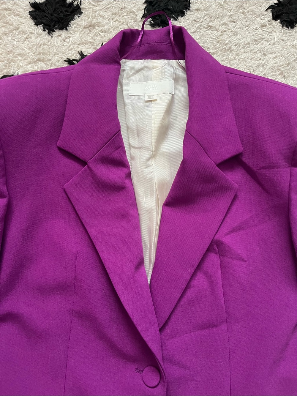 Zara size Medium feather cuff padded shoulder blade blazer one button up blazer - Picture 6 of 14